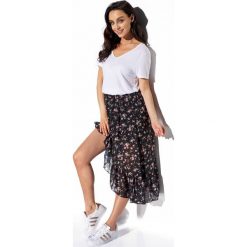 Długa spódnica z falbaną i jedwabiem druk 15. Spódniczki damskie Lemoniade, s, bez wzorów, z tkaniny, eleganckie, długie, maxi. Za 189,90 zł.