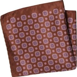Brązowa, Karmelowa Elegancka Męska Poszetka -ALTIES- 24x24 cm, Wzór Geometryczny POSZALTTANIA0472. Pomarańczowe poszetki męskie Alties, bez wzorów, z materiału, eleganckie. Za 16,90 zł.