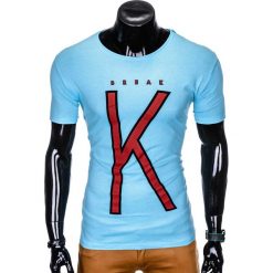 T-SHIRT MĘSKI Z NADRUKIEM S925 - BŁĘKITNY. Niebieskie t-shirty męskie Ombre Clothing, s, z nadrukiem, bez kołnierzyka. Za 19,99 zł.
