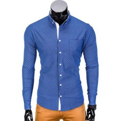 KOSZULA MĘSKA Z DŁUGIM RĘKAWEM K388 - GRANATOWA. Niebieskie koszule męskie na spinki Ombre Clothing, m, z kontrastowym kołnierzykiem, z długim rękawem. Za 49,00 zł.