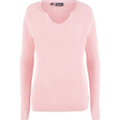 Sweter w prążek bonprix pastelowy jasnoróżowy. Różowe swetry damskie bonprix, bez wzorów, bez rękawów, bez kaptura. Za 37,99 zł.