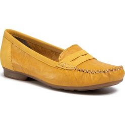 Mokasyny RIEKER - 40054-68 Gelb. Żółte mokasyny damskie Rieker, z zamszu, na obcasie. Za 229,00 zł.