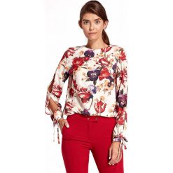 Kwiatowa Elegancka Bluzka z Wiązaniem przy Rękawach. Brązowe bluzki damskie marki Molly.pl, s, bez wzorów, eleganckie, bez kołnierzyka, bez rękawów. Za 119,90 zł.