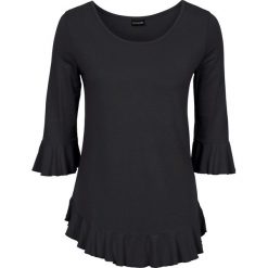 Shirt z falbaną bonprix czarny. Czarne koszulki damskie bonprix, bez wzorów, z falbankami, bez rękawów. Za 54,99 zł.