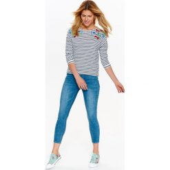Bluzy damskie: BLUZA NIEROZPINANA DAMSKA W PASKI, Z APLIKACJĄ