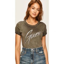 Guess Jeans - T-shirt. Szare bluzki damskie Guess Jeans, s, z nadrukiem, z bawełny, casualowe, z okrągłym kołnierzem. Za 219,90 zł.