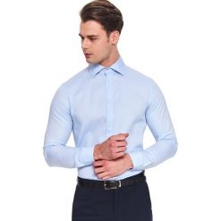 Koszula strukturalna dopasowana. Niebieskie koszule męskie Top Secret, na zimę, m, bez wzorów, z tkaniny, eleganckie, bez kołnierzyka, z długim rękawem. W wyprzedaży za 69,99 zł.