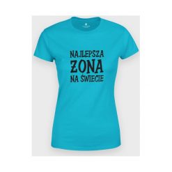 Koszulka damska Najlepsza żona na świecie. Koszulki damskie MegaKoszulki, m, bez wzorów, z bawełny, z podwójnym kołnierzykiem. Za 54,90 zł.