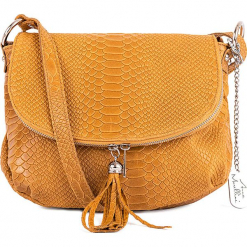 Skórzana torebka w kolorze żółtym - 28 x 20 x 8 cm. Żółte torebki klasyczne damskie marki Anna Morellini, w paski, z materiału. W wyprzedaży za 239,95 zł.