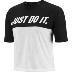 Koszulka Nike Tailwind Short-Sleeve Top W Biało-Czarna. Czarne topy damskie Nike, bez wzorów, retro, bez kołnierzyka. Za 129,99 zł.