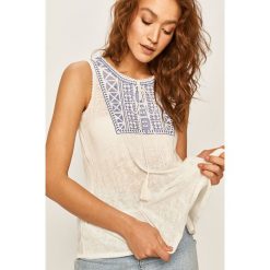 Answear - Bluzka. Niebieskie bluzki damskie ANSWEAR, na co dzień, s, z aplikacjami, z poliesteru, casualowe, bez kołnierzyka, bez rękawów. Za 79,90 zł.
