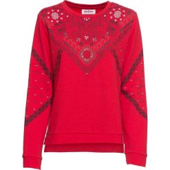 Bluza z nadrukiem bonprix czerwony z nadrukiem. Czerwone bluzy damskie bonprix, z nadrukiem, bez rękawów, bez kaptura. Za 89,99 zł.