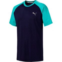 Koszulka sportowa w kolorze granatowo-turkusowym. Niebieskie koszulki męskie Puma, s, z nadrukiem, sportowe, z okrągłym kołnierzem, bez rękawów. W wyprzedaży za 89,95 zł.