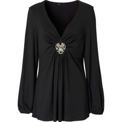 Shirt z długim rękawem bonprix czarny. Czarne koszulki damskie bonprix, bez wzorów, bez kołnierzyka. Za 74,99 zł.