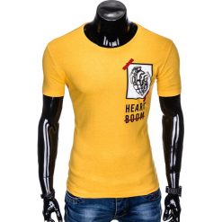 T-SHIRT MĘSKI Z NADRUKIEM S984 - ŻÓŁTY. Żółte t-shirty męskie Ombre Clothing, s, z nadrukiem, bez kołnierzyka. Za 19,99 zł.