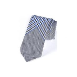 Krawat męski w klasyczną kratkę z niebieskim elementem. Szare krawaty męskie marki HisOutfit, w kratkę, z materiału, klasyczne. Za 129,00 zł.