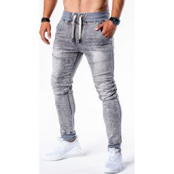 SPODNIE MĘSKIE JEANSOWE JOGGERY P551 - SZARE. Szare joggery męskie marki Ombre Clothing, s, z elastanu. Za 99,00 zł.