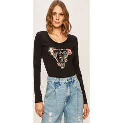 Guess Jeans - Longsleeve. Białe bluzki damskie Guess Jeans, s, z nadrukiem, z elastanu, casualowe, z okrągłym kołnierzem, z długim rękawem. Za 219,90 zł.