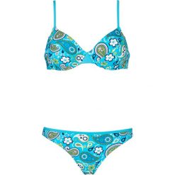 Bikini na fiszbinach (2 części) bonprix turkusowo-biały. Niebieskie stroje kąpielowe damskie bonprix, bez wzorów. Za 89,99 zł.