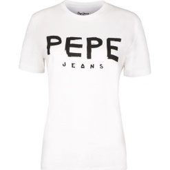 T- shirt Pepe Jeans. Białe koszulki damskie Pepe Jeans, bez wzorów, z jeansu, klasyczne, z klasycznym kołnierzykiem, bez rękawów. Za 79,00 zł.