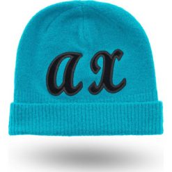 CZAPKA Armani Exchange. Niebieskie czapki damskie Armani Exchange, z aplikacjami, z wełny. Za 155,40 zł.