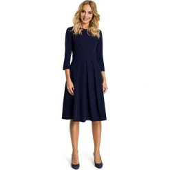 FLEUR Sukienka z kontrafałdami na przodzie - granatowa. Niebieskie sukienki mini marki Moe, z krótkim rękawem. Za 179,90 zł.