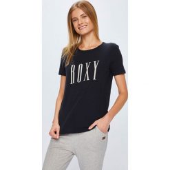 Roxy - Top. Czarne topy damskie marki Roxy, s, z nadrukiem, z bawełny, z okrągłym kołnierzem. W wyprzedaży za 69,90 zł.