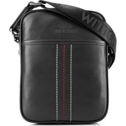 Torba 88-4U-409-1. Czarne listonoszki męskie Wittchen, w paski, eleganckie, na ramię, małe. Za 364,65 zł.