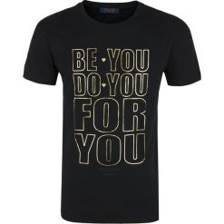 T-shirt Trussardi Jeans. Czarne koszulki damskie na co dzień, bez wzorów, z jeansu, z włoskim kołnierzykiem, bez rękawów. Za 79,00 zł.