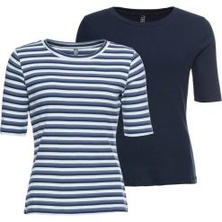 Shirt w paski (2 szt.) bonprix ciemnoniebieski w paski + ciemnoniebieski. Niebieskie t-shirty damskie bonprix, w paski, bez kołnierzyka. Za 49,98 zł.
