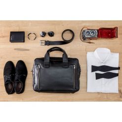 Torba męska na ramię na lapotop casual BRODRENE B02 czarna - Czarny. Czarne torby męskie skórzane Brødrene, eleganckie. Za 189,99 zł.