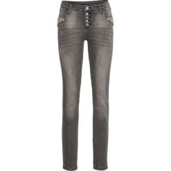 Dżinsy ze stretchem i perełkami bonprix szary "used". Szare jeansy damskie bonprix. Za 109,99 zł.