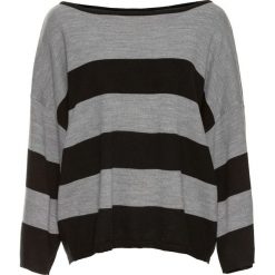 Sweter oversize "boxy" bonprix czarno-szary melanż. Czarne swetry damskie bonprix, w paski, bez rękawów, bez kaptura. Za 27,99 zł.
