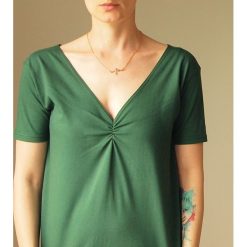 Butelkowo zielona dwustronna bluzka S-XL. Zielone bluzki damskie Pakamera, s, bez wzorów, z bawełny, bez kołnierzyka, bez rękawów. Za 65,00 zł.