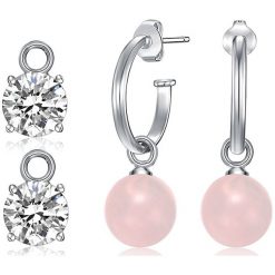 Kolczyki damskie: Kolczyki z kryształkami Swarovski i różowym kwarcem