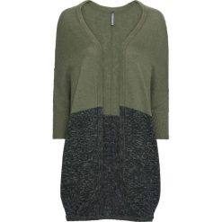 Kardigan oversize bonprix oliwkowo-antracytowy melanż. Zielone swetry damskie bonprix, bez wzorów, bez rękawów, bez kaptura. Za 59,99 zł.