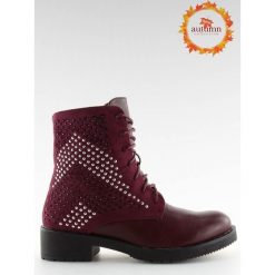 Botki damskie glany bordowe FC-H65 WINE. Czerwone botki damskie obuwie damskie, na jesień, z zamszu, przed kolano, na wysokim obcasie, na zamek. Za 80,31 zł.