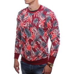 Bluza męska w kwiaty slim czerwona Recea. Czerwone bluzy męskie Recea, xl, w kwiaty, z bawełny, z kapturem, bez rękawów, bez kaptura. W wyprzedaży za 39,99 zł.
