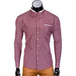 KOSZULA MĘSKA ELEGANCKA Z DŁUGIM RĘKAWEM K389 - CZERWONA. Czerwone koszule męskie Ombre Clothing, s, bez wzorów, z materiału, eleganckie, ze stójką, z długim rękawem. Za 39,00 zł.
