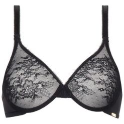 Biustonosz z fiszbiną Gossard Lace Sheer 13001. Czarne biustonosze Gossard, bez wzorów, z elastanu. W wyprzedaży za 129,00 zł.