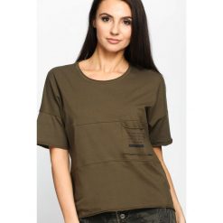 Khaki T-shirt Poetic Pocket. Brązowe t-shirty damskie Born2be, m, z okrągłym kołnierzem. Za 44,99 zł.