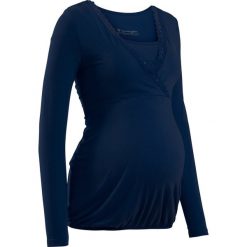 Shirt ciążowy i do karmienia, z koronkową wstawką, długi rękaw bonprix ciemnoniebieski. Niebieskie koszulki damskie bonprix, bez wzorów, z koronki, bez kołnierzyka, z długim rękawem. Za 74,99 zł.