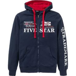 Bluza rozpinana z kapturem bonprix ciemnoniebieski. Niebieskie bluzy męskie bonprix, xl, z aplikacjami, z bawełny, z kapturem, bez rękawów, z kapturem. Za 109,99 zł.