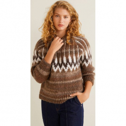 Mango - Sweter Daddy. Brązowe swetry klasyczne damskie Mango, l, z dzianiny, z okrągłym kołnierzem. Za 229,90 zł.
