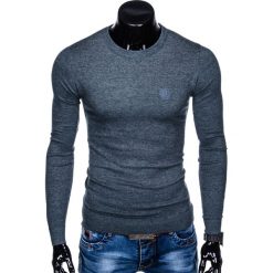 SWETER MĘSKI E122 - GRANATOWY/MELANŻOWY. Niebieskie swetry klasyczne męskie marki Ombre Clothing, s, z bawełny, klasyczne, z klasycznym kołnierzykiem. Za 49,00 zł.