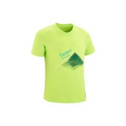 Koszulka turystyczna MH 100 dla chłopców. Zielone t-shirty chłopięce marki QUECHUA, bez wzorów, z elastanu, bez rękawów. Za 24,99 zł.