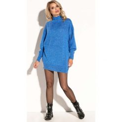 Niebieska Swetrowa Mini Sukienka z Półgolfem. Niebieskie sukienki damskie Molly.pl, na zimę, uniwersalny, bez wzorów, z dzianiny, bez kołnierzyka, bez rękawów, mini, oversize. Za 139,90 zł.