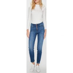 Guess Jeans - Jeansy. Szare jeansy damskie z wysokim stanem marki Guess Jeans, z aplikacjami, z elastanu. W wyprzedaży za 269,90 zł.