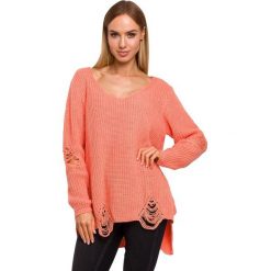 Sweter z dziurami - brzoskwiniowy. Pomarańczowe swetry damskie Moe, s, bez wzorów, z jeansu, z krótkim rękawem, krótkie, bez kaptura. Za 169,00 zł.