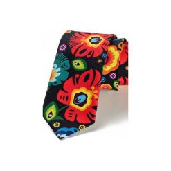 Krawat męski FOLK w kwiaty łowickie biały. Czarne krawaty męskie marki HisOutfit, w kwiaty, z materiału. Za 129,00 zł.